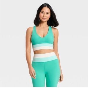 Women's Coloblocked Longline Sports Bra - JoyLab Turquoise Green